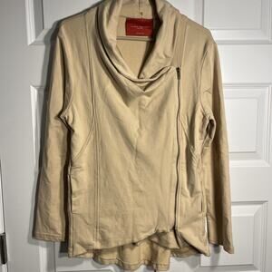 AKIRA CHICAGO Red Label Womens Long Tan Moto Zip Knit Jacket L